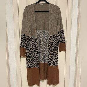 Leopard Print Open Front Long Cardigan